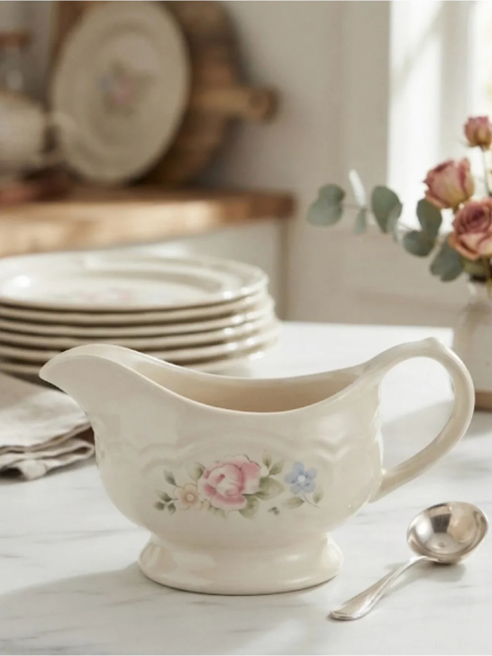 Vintage Pfaltzgraff Tea Rose Stoneware Gravy Boat Server